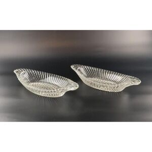 Vtg Banana Split Glass Boats 9"x4" Relish Dish Pair Unmarked Jeannette Style MCM